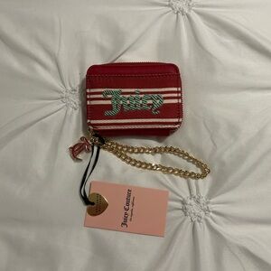 Juicy Couture red and green zip around striped wallet